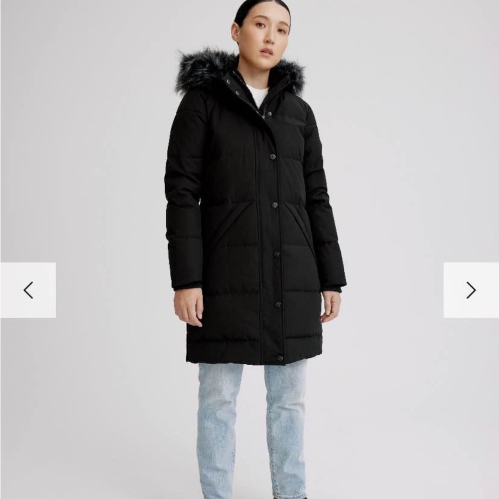 Long Black Puffer Coat with Faux Fur Hood